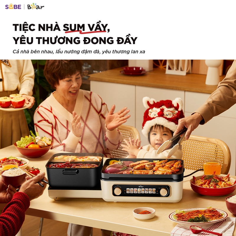 [SALE 20/10] Nồi lẩu nướng đa năng Bear 4L GR-5H22R83